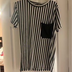 Vertically striped shirt dress with pocket